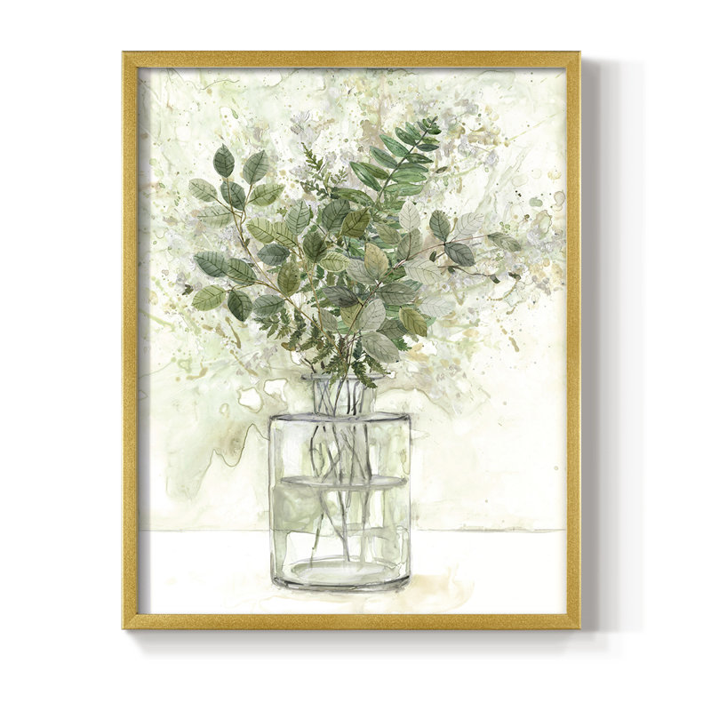 «Delicate Greenery I», reproduction encadrée - bois massif, Or, H 10 po x l 8 po