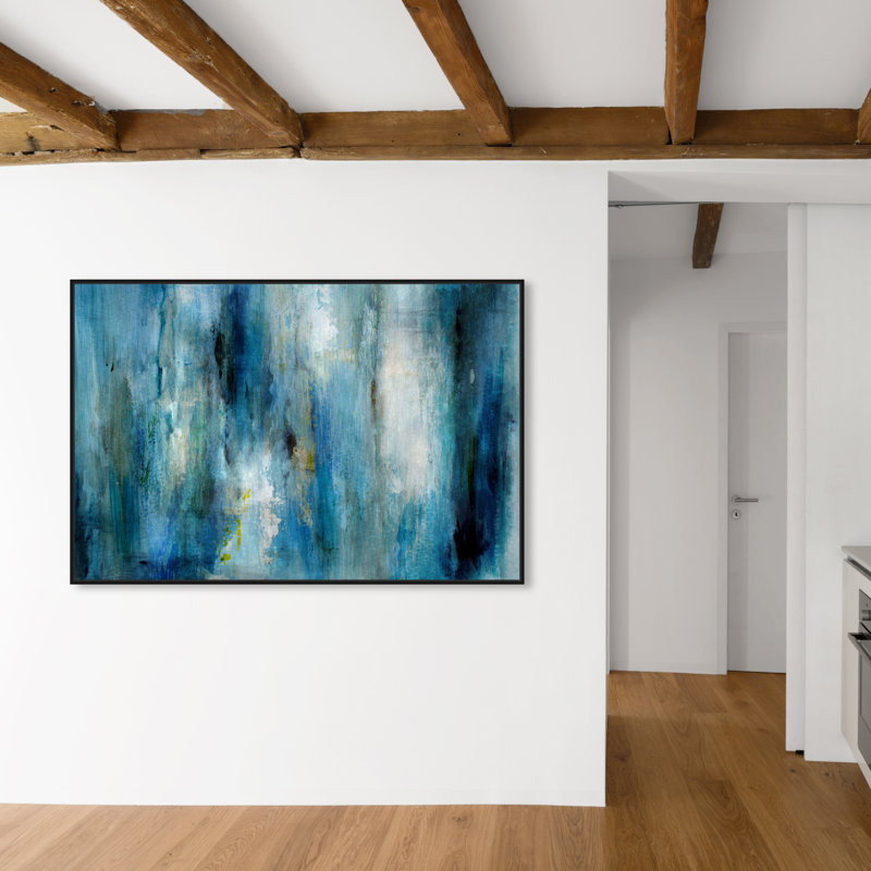 Abstract Plenty Blue Rain - Print on Canvas, Black Framed, 16" H x 24" W x 1.5" D