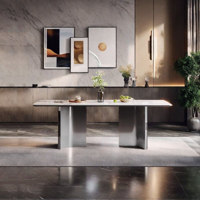 Minimalist Rectangle Rock-Slab Dining Table