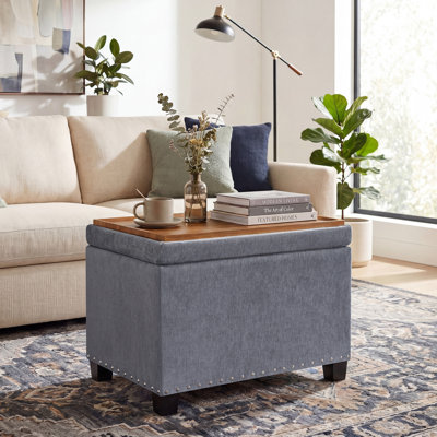 22" Upholstered Storage Ottoman With Reversible Tray Top