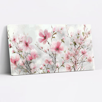 Cherry Blossom Floral Watercolor Canvas Wrapped Wall Art Oil Painting Print Set Of 1