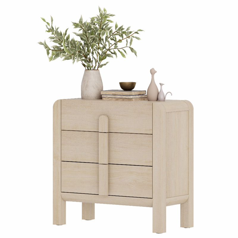 Adora Modern Wood Nightstand With 3 Drawers ,31.5" Large Mid-Century End Table,Curved Bedside Table Storage Cabinet For Bedroom, Living Room,Entryway