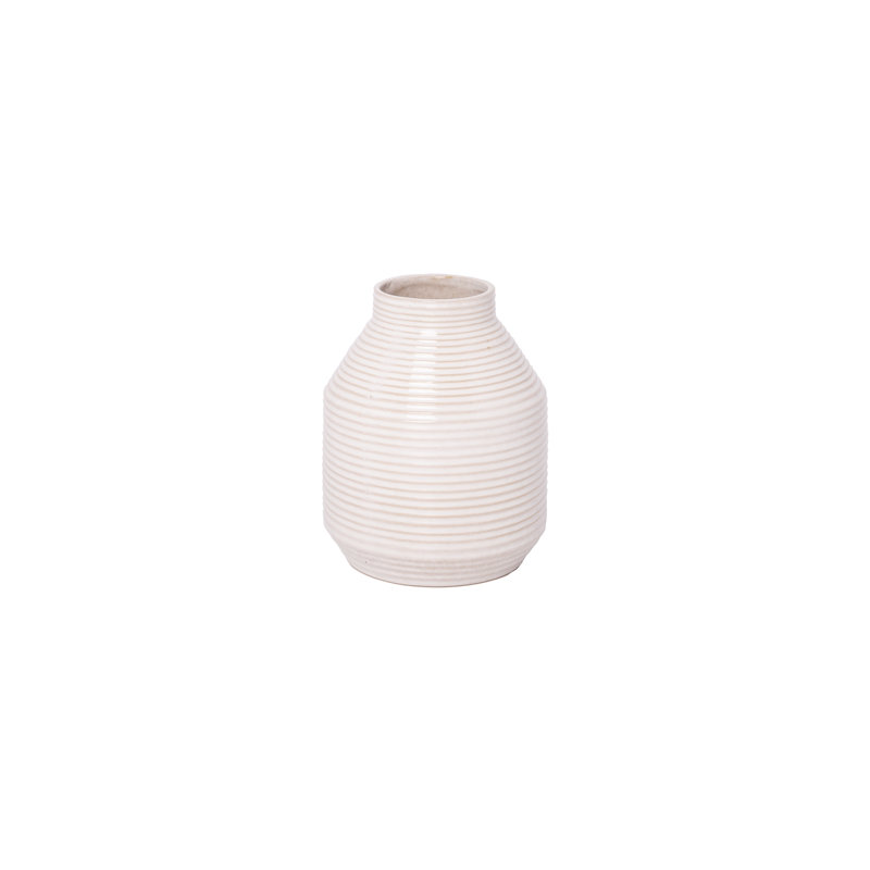 Vase en grès blanc glacé réactif .. 5,75 po x 5,75 po x H 7,00 po