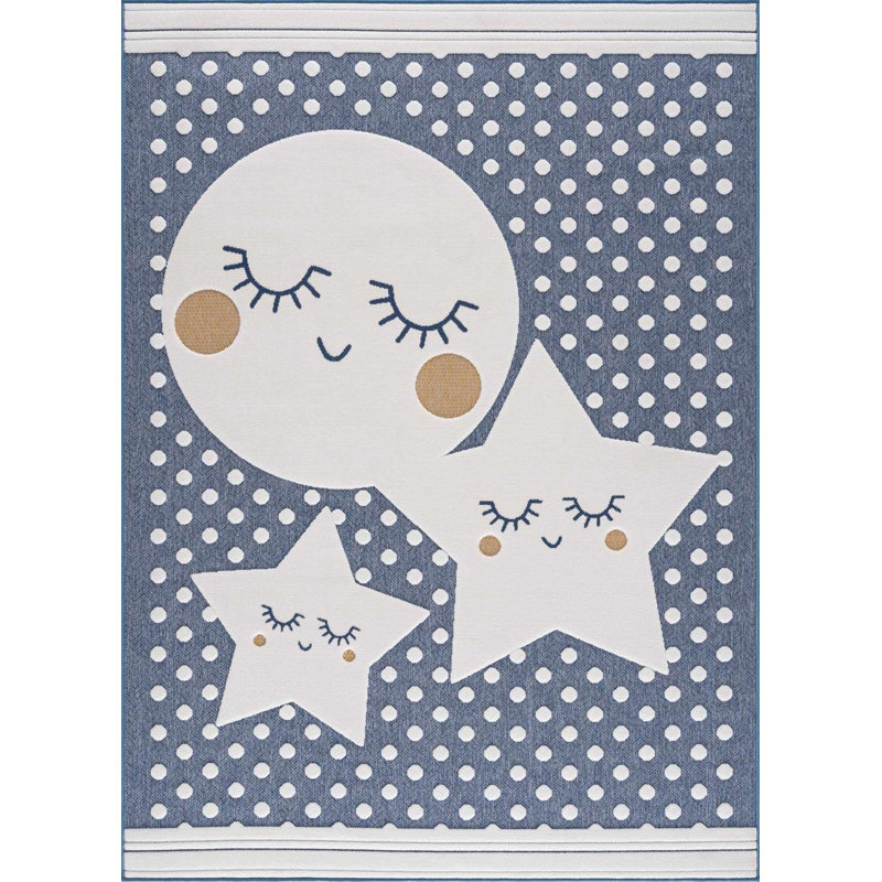 Tapis pour enfant Caddy - lune, étoile, pois - gris, bleu, Rectangle 7'10" x 10'