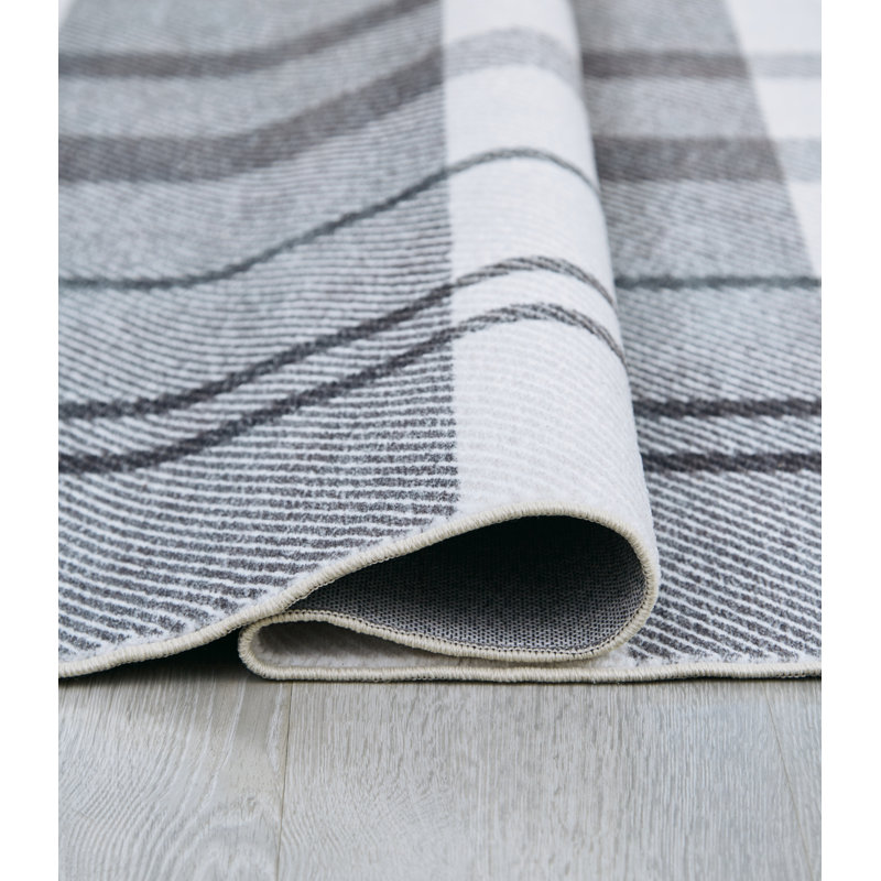 Rectangle Jamye Plaid Machine Woven Polyester Area Rug in Gray/Cream, Rectangle 7'5" x9'6"
