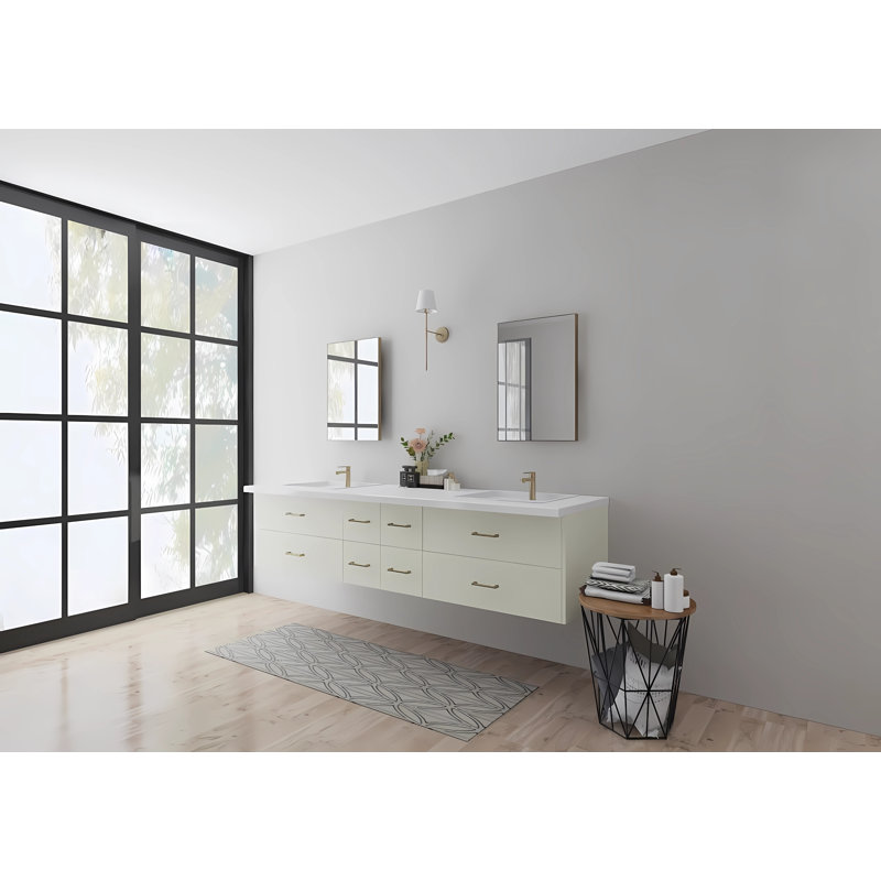 Calgary 90.5'' Double Bathroom Vanity Base Only, Ivory White