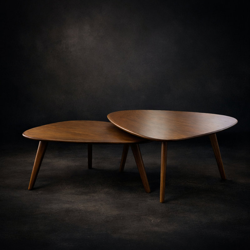 Table gigogne triangulaire en bois de noyer 2 pièces
