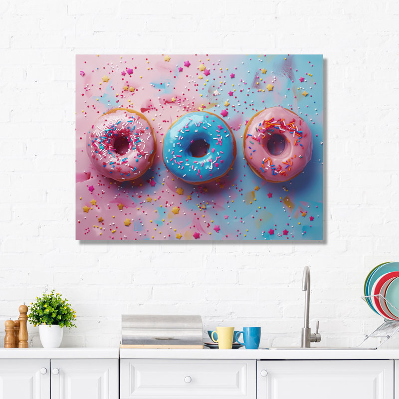 Décoration murale délicieuse rose et bleu Sparkle Donuts I - Donuts alimentaires, Toile tendue, H 12 po x l 20 po