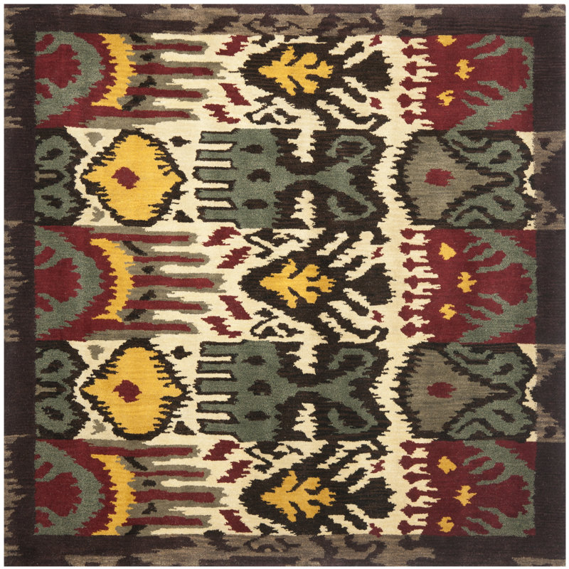 Kline Ikat Hand Tufted Wool Ikat Rug, Square 6'