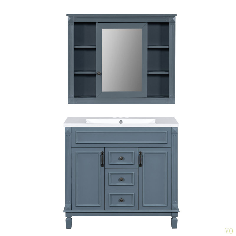 Meuble-lavabo 36 po avec lavabo supérieur, armoire à miroir Royal, armoire de rangement moderne avec 2 portes à fermeture douce et 2 tiroirs, meuble-lavabo simple