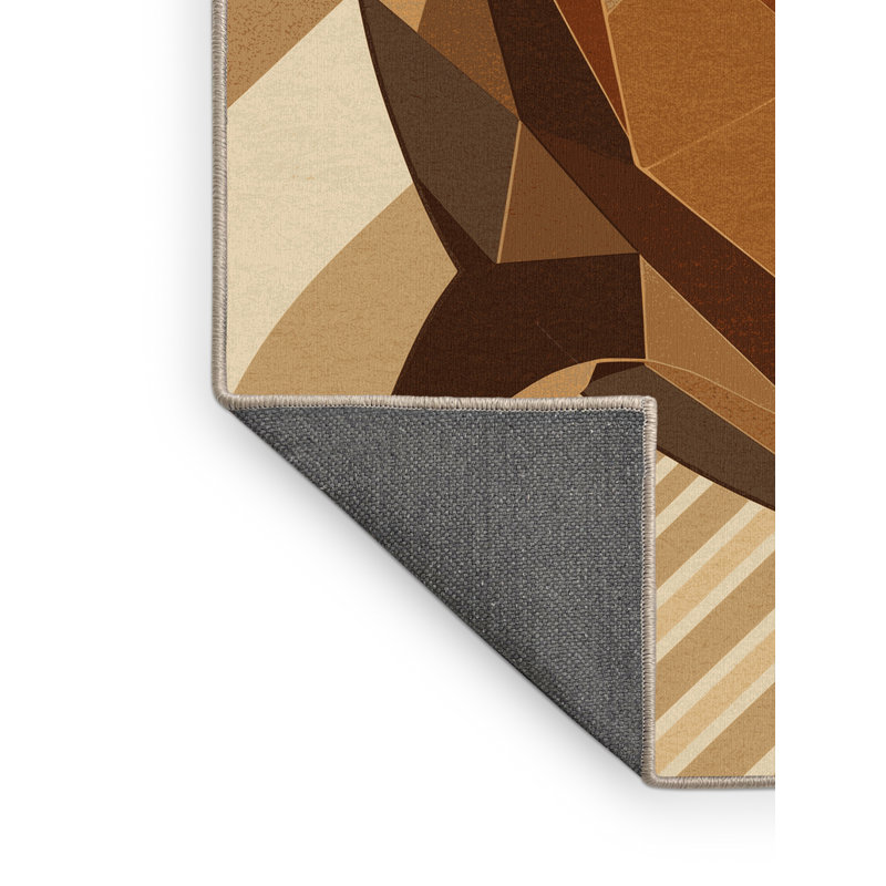 Tapis art déco moelleux et moelleux en forme de lion de mer brun et beige, 3 x 5