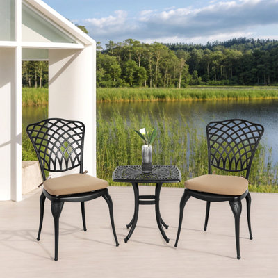 Bistro Set 3 Piece Rustproof Cast Aluminum Patio Furniture Sets 2 Chairs And 1 Round Table Outdoor, Garden, Patio, Balcony, With Cushion