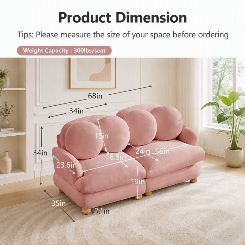 Canapé modulaire modulaire avec revêtement en chenille, Chenille rose