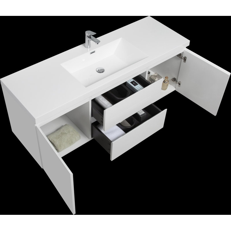 Meuble-lavabo de salle de bain avec lavabo, armoire de rangement murale avec tiroirs à fermeture en douceur
