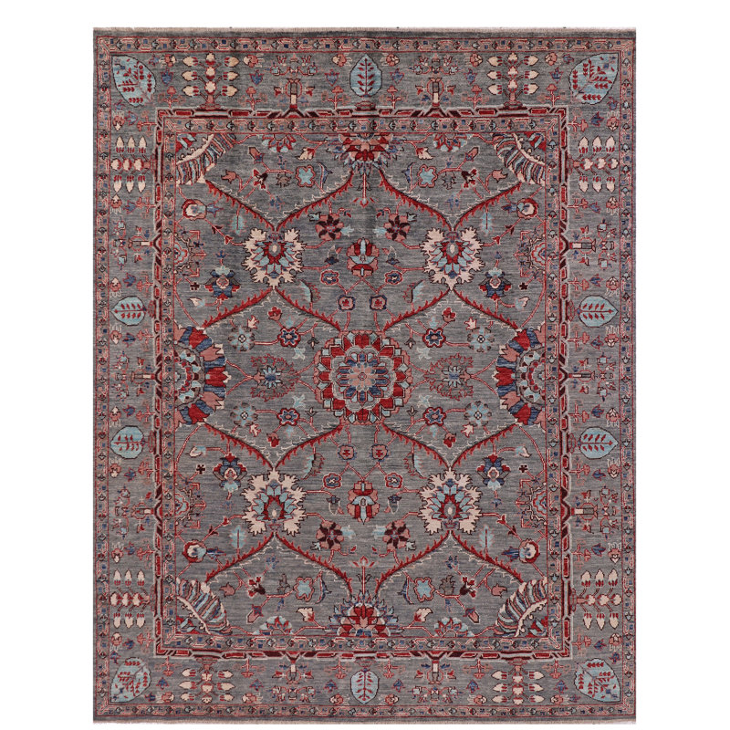 Tapis vert en laine de conception unique 8 po x 10 pi 3 po