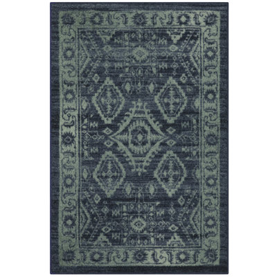 Tapis bleu / vert / étain touffeté Eual