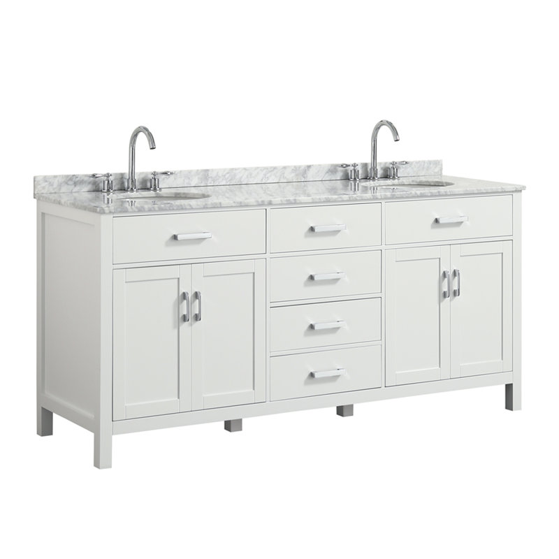 Ensemble de meuble-lavabo double 73 po Bristol, Blanc