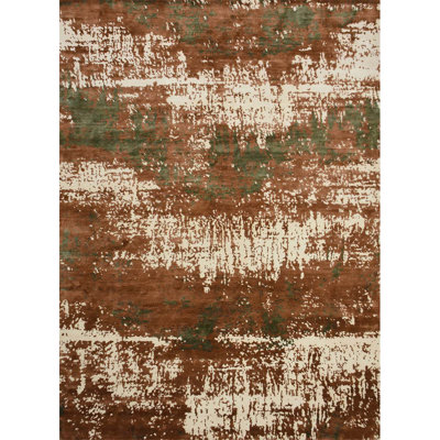 Abstract Hand-Knotted Area Rug in Brown/Green/Ivory