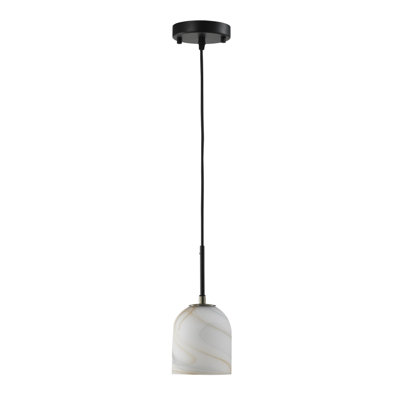 Grandy - luminaire suspendu 1 lumière - noir avec détails en laiton brossé - abat-jour en verre de style albâtre