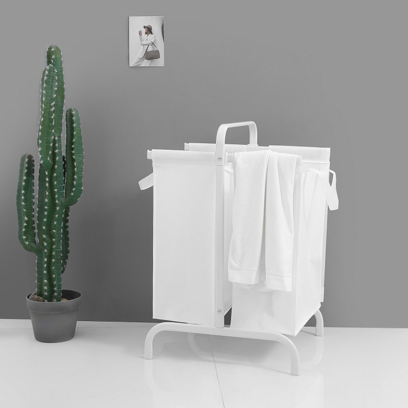 2 paniers à linge 110 L, panier en tissu blanc avec couvercle et cartes de tri pour vêtements