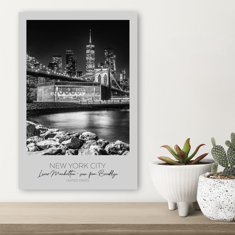 Brooklyn Bridge Carousel Night Abstract Contemporary City Landscape Wall Art Print, 45.72cm H x 30.48cm W