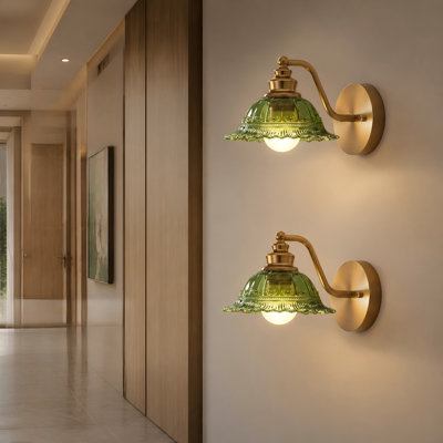 2-Pack Vintage Green-Glass Cordless Wall Sconces with Rechargeable Batteries, Remote, 12 Colors and Easy Installation for Bedroom, Living Room and Hallway