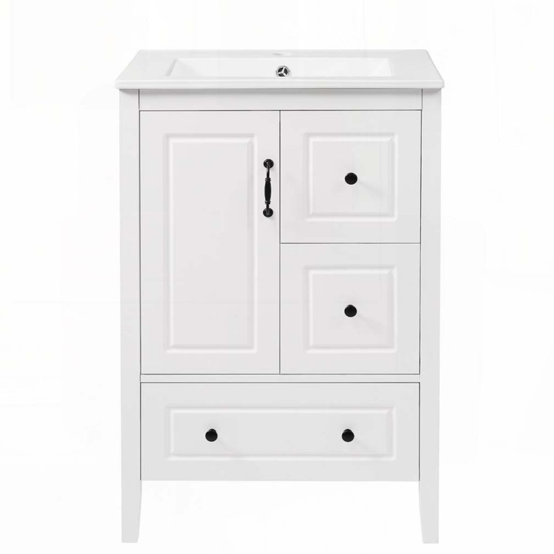 Meuble-lavabo avec lavabo, armoire et tiroirs, Blanc