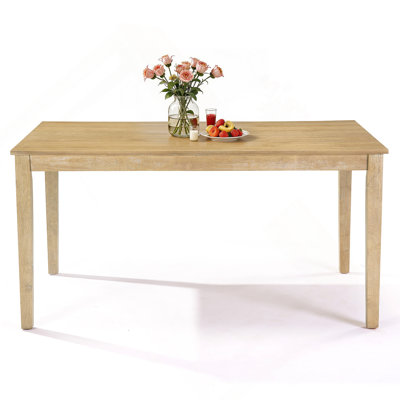 Farmhouse Style Solid Wood Dining Table, 60 Inch Length, Rubberwood Legs With Adjustable Glides, MDF + Rubberwood Veneer Top, Perfect