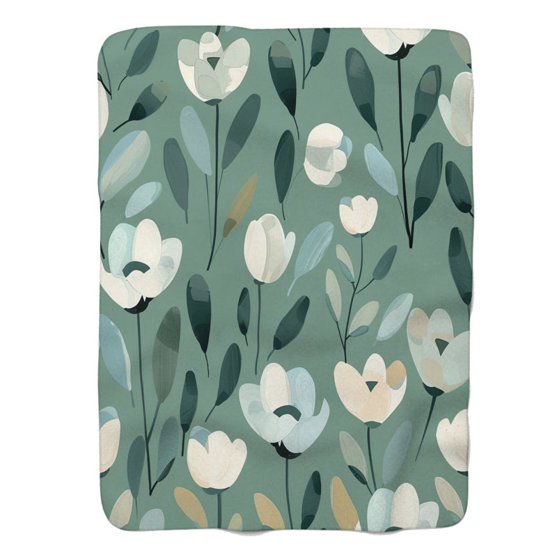 Menthe et sarcelle Bloom Art - 1 pièce Sherpa Premium, Lit simple