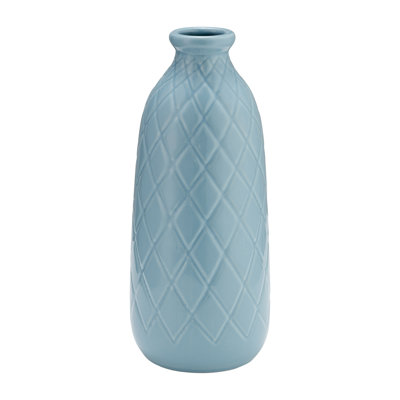 Decorative Textured Ceramic Table Vase for Home Decor Accent - Plaid Pattern Flower Vase for Shelf and Living Room Decor