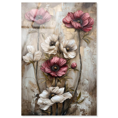 Vintage Florals in Fading High-Gloss Frameless Acrylic Glass Wall Art Farmhouse by Art Remedy, Ready to Hang, 36 x 54