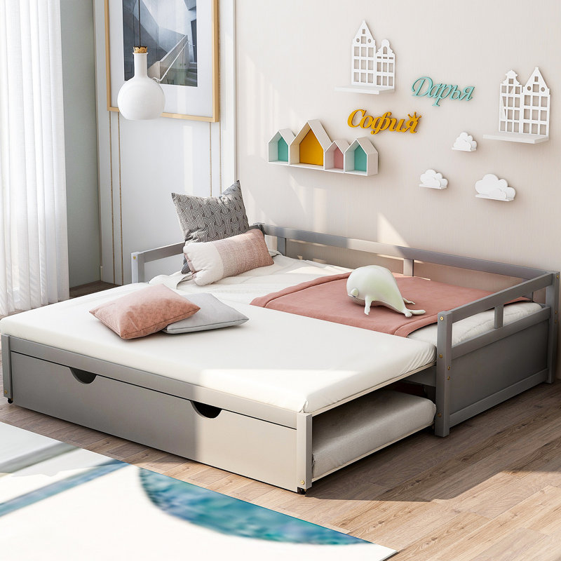 Extending Daybed With Trundle, Wooden Daybed With Trundle, Gray