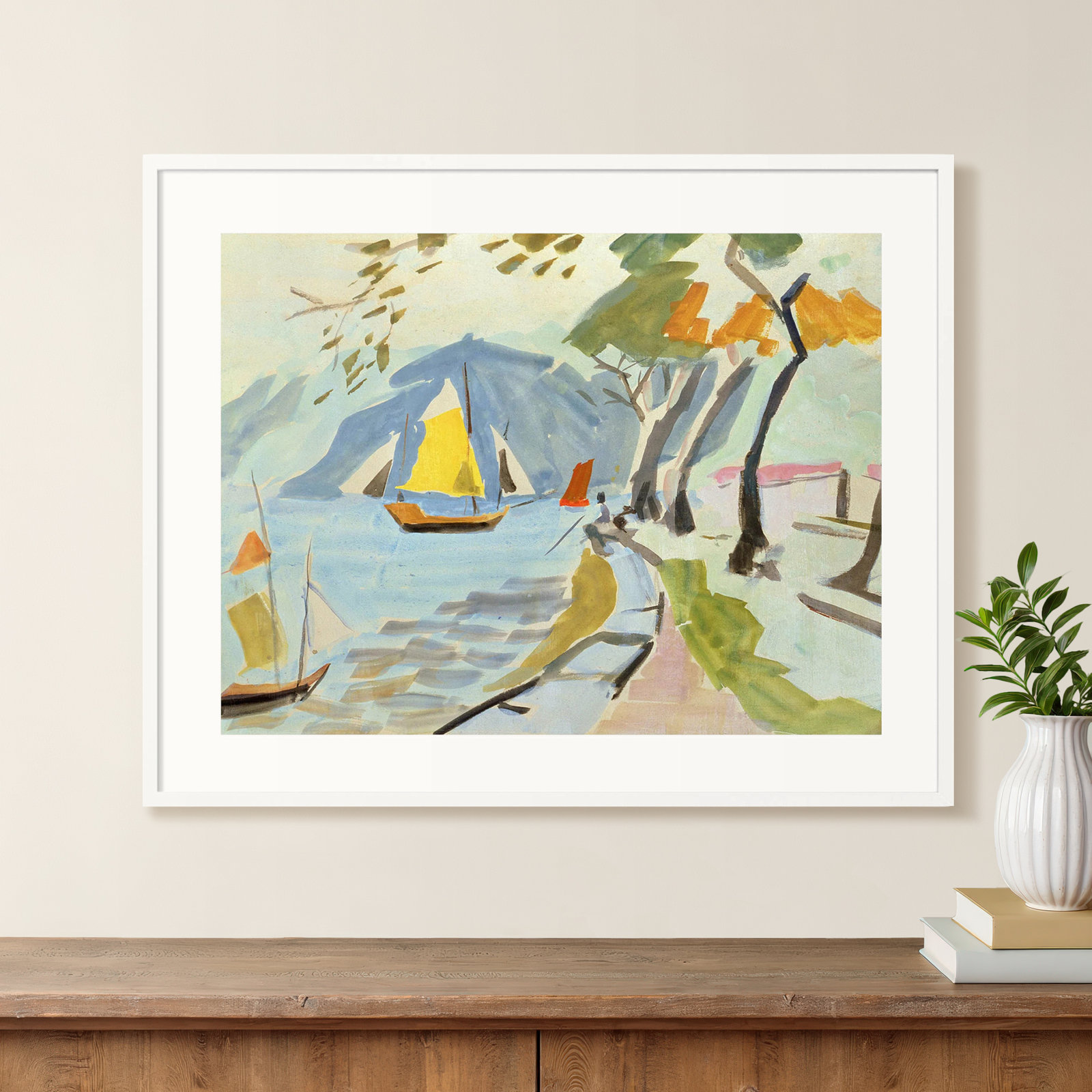 Macau Shoreline Print by Anne Durham, White, 33" H x 41" W x 1" D