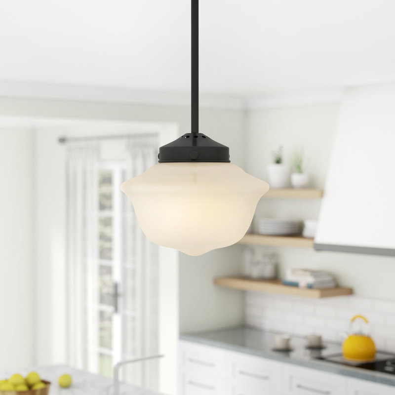 Luminaire suspendu simple à 1 lumière de style école Sille, Noir