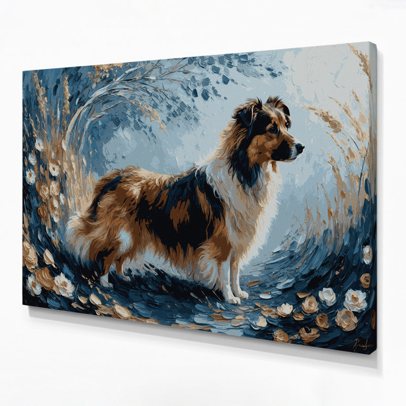 «Dogs Shetland Sheepdog», art mural sur toile grise, H 11 po x l 14 po
