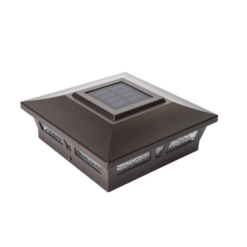 Oxford Solar Powered Integrated LED Aluminium Fence Post Cap Light 6 in. x 6 in. with Base Adapter Included, Brown