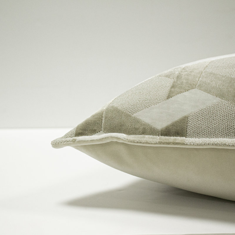 Delano Geometric Square 40" Cushion with Filling, Ivory/Taupe