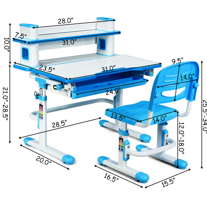 Ensemble de bureau d'art 23,5 po Mcglade, Bleu / blanc