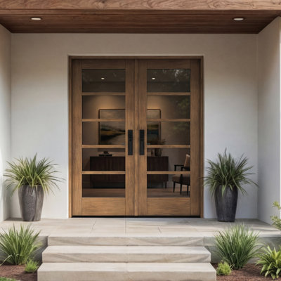 Double Door, RTA Prehung Exterior, SDL 5 Lite, Unfinished Mahogany Wood