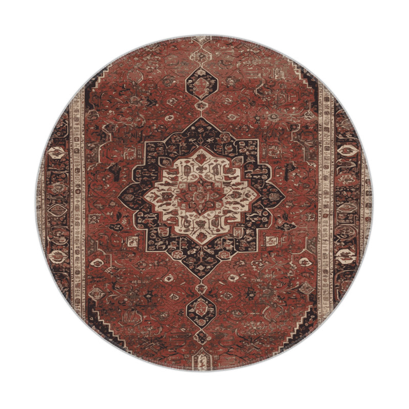 Persian Brown Indoor and Outdoor Area Rug, Round 5'