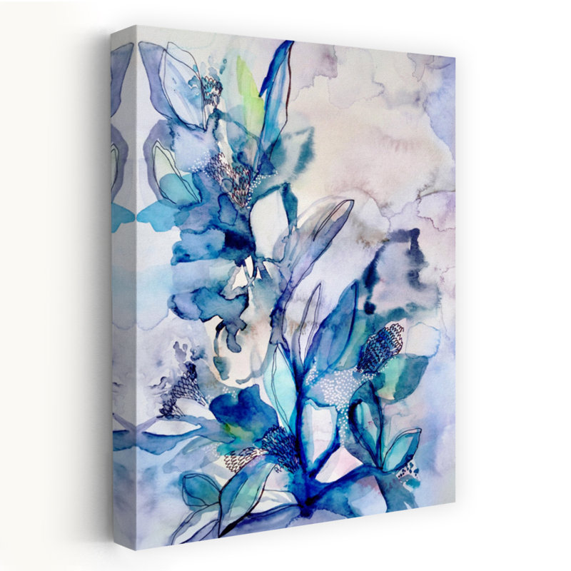 Art floral turquoise, H 24 po x l 16 po
