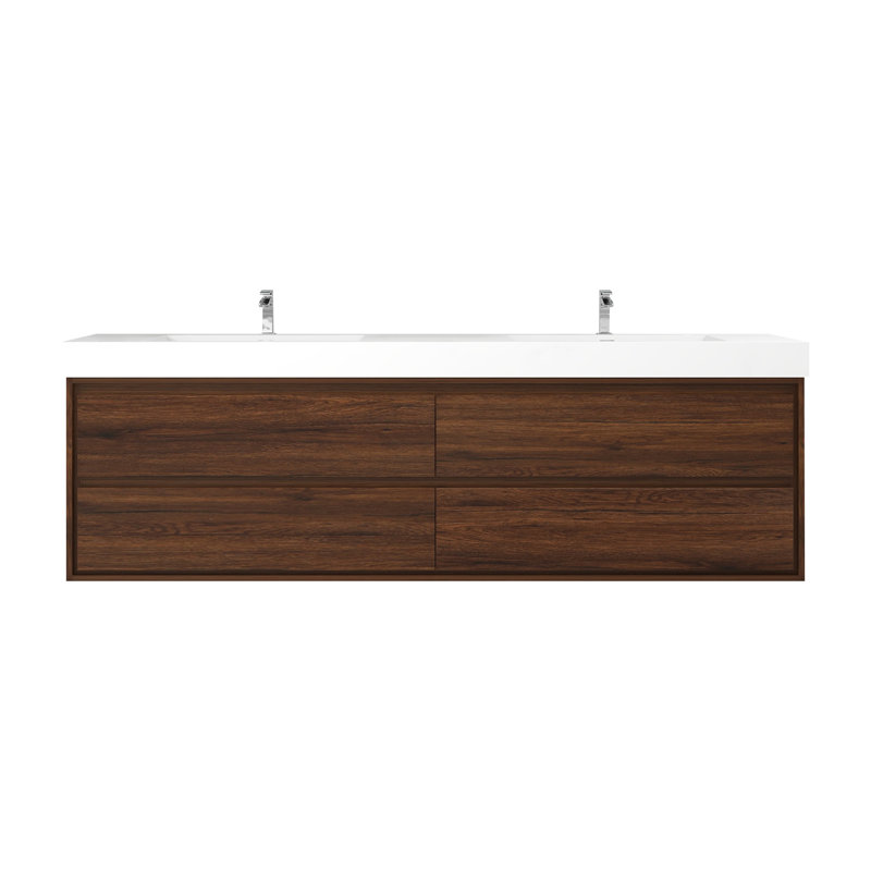 84'' Double Bathroom Vanity with Acrylic Top, Rosewood