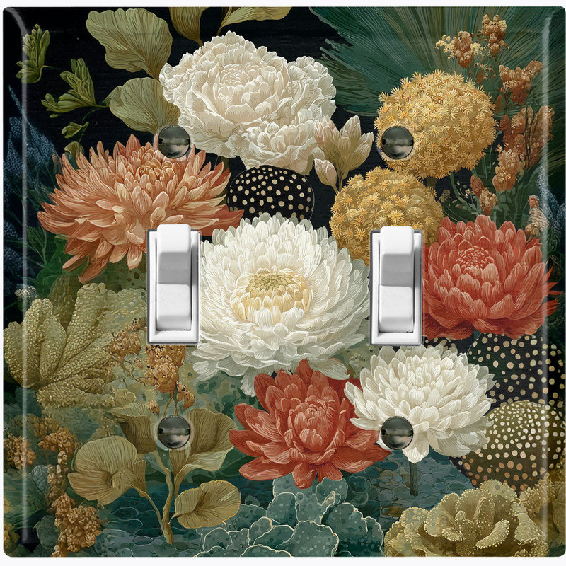Couvercle de plaque d'interrupteur en métal; Bascule à 2 bandes US standard - Fleurs élégantes, Double # 2