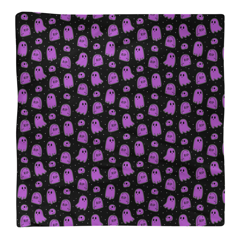 Serviette de coton à motif fantôme, Noir / Mauve, H 0,1 po x l 10 po x P 10 po, Sergé de coton