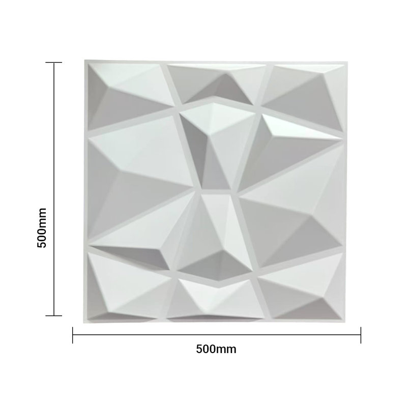 3D PVC Wall Panel – Faceted Diamond Design | White | 500 x 500 mm | Waterproof & Lightweight