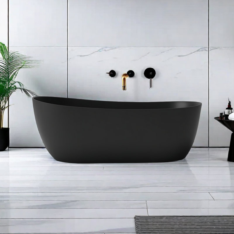 63'' x 31.5'' Freestanding Stone Bathtub, Black