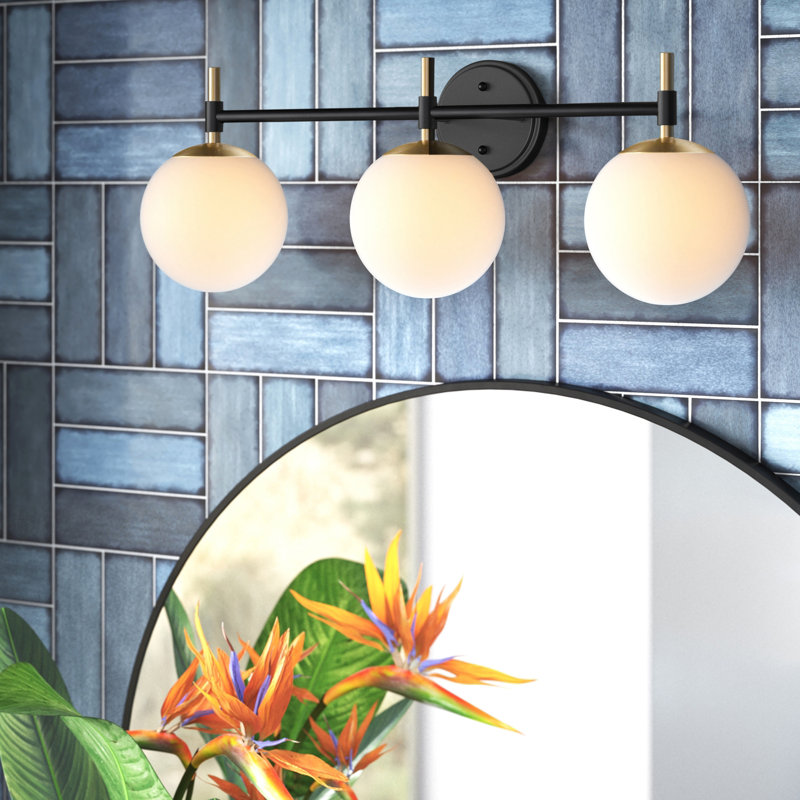 Modern Gold & Matte Black 3-Light 24" Vanity Fixture with Frosted Glass