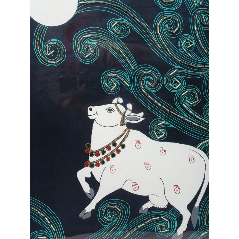 Vache Pichwai | Avec cadre | Acrylique sur papier peint