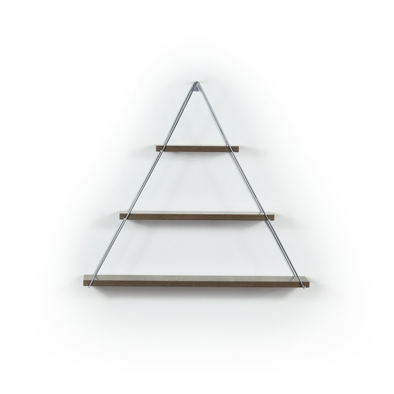 Bibliothèque murale Triangle - aspect rustique, noyer massif, bibliothèque décorative, noyer, Noyer