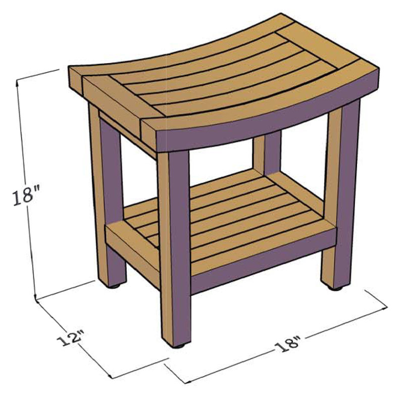 Sumba Teak Shower Bench, 18" H x 18" W x 12" D